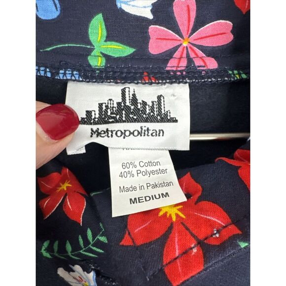 Metropolitan Women's Navy Blue/Floral‎ Pullover Sweatshirt Lined M - Picture 4 of 10